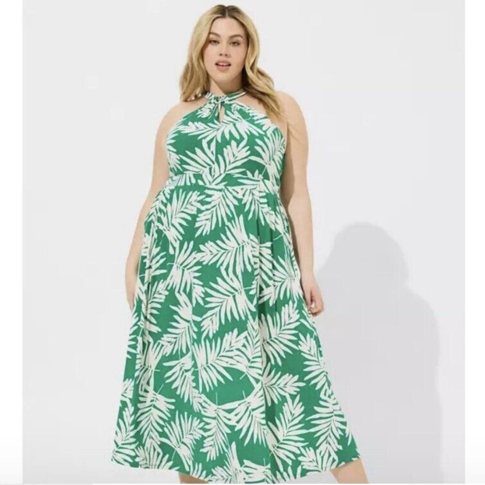 Torrid Green White Studio Knit Halter Sleeveless Stretch Pockets Dress Size 6X